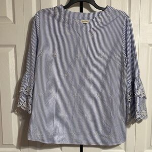 Jennifer & Grace Striped Embroidered Blouse ruffled Bell Sleeve size 2X